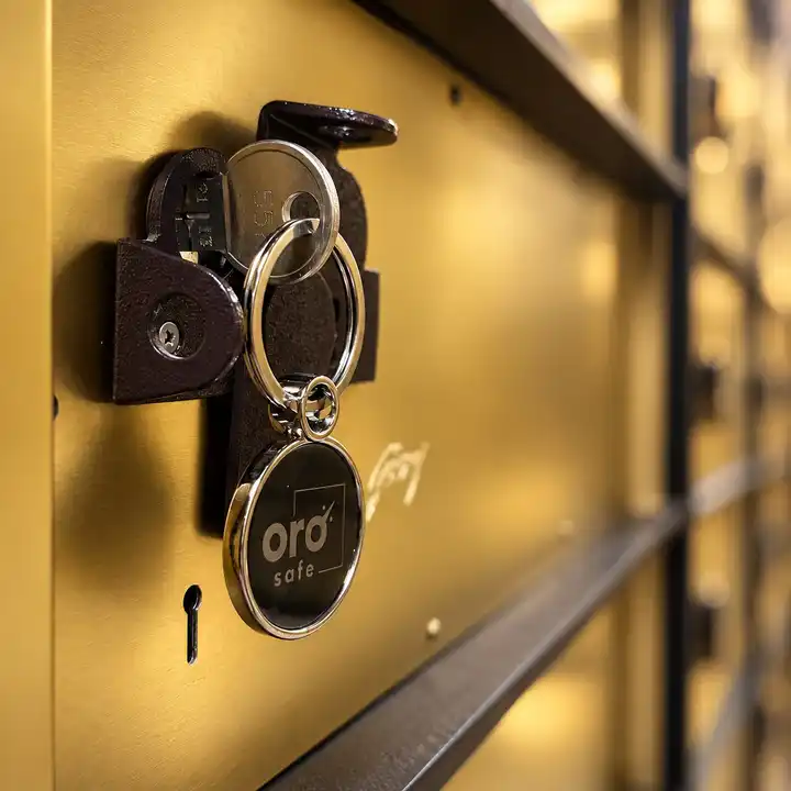 An Oro Safe key in a gold Godrej locker