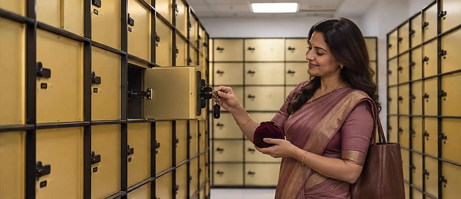 The same customer smiling as she opens her gold locker at Oro Safe on a Sunday
